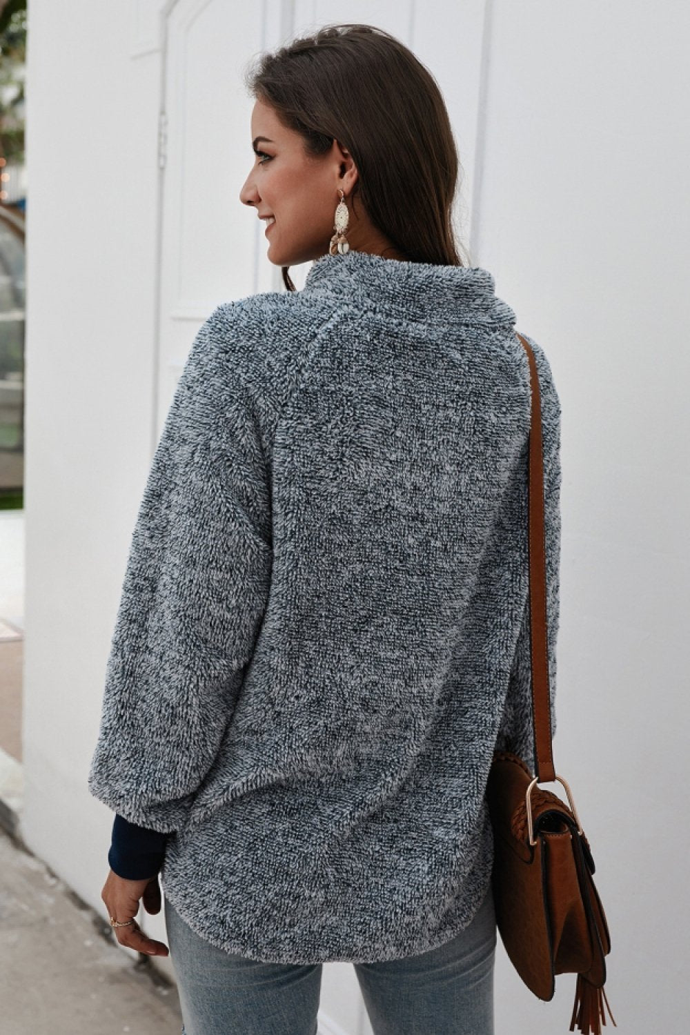 Color Block High Neck Buttons Sweatshirt - Pavacat