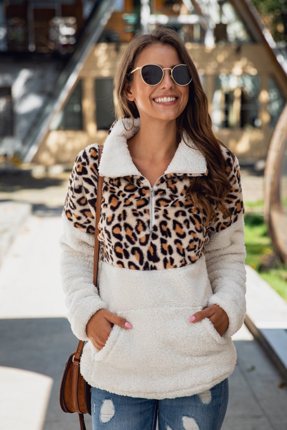 Color Block Zip Fluffy Sweatshirt - Pavacat