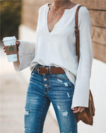 Commuter V-neck Loose Knitted Shirt Pullover xiaolai 