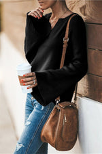 Commuter V-neck Loose Knitted Shirt Pullover xiaolai S Black 