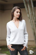 Commuter V-neck Loose Knitted Shirt Pullover xiaolai S White 