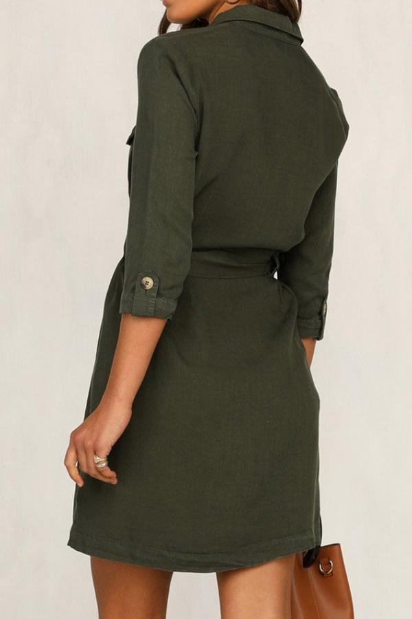 Cropped Sleeve Single-breasted Pocket Dress - Pavacat