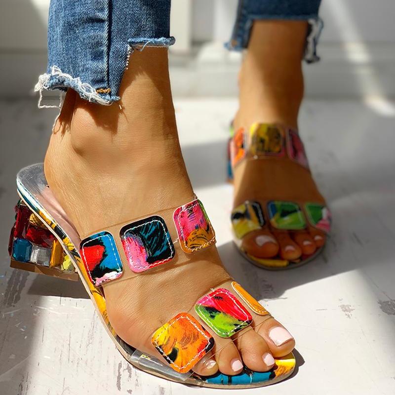Crystal Square Heels Leisure Slippers - Pavacat