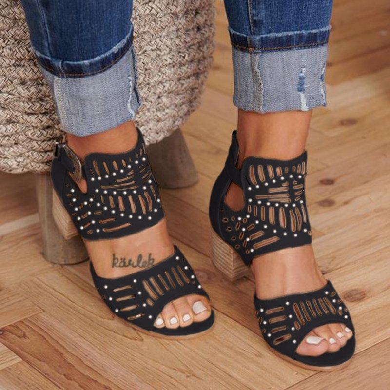 Cut-out Slip-on Stylish Mid Heel Shoes Sandals Pavacat US5.5(LABEL SIZE 35) Black 