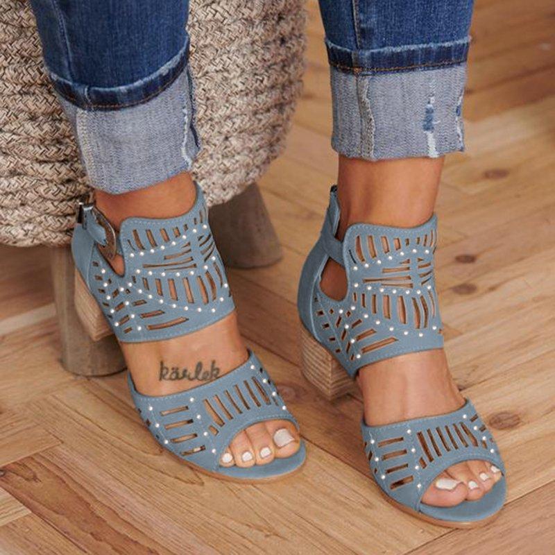 Cut-out Slip-on Stylish Mid Heel Shoes Sandals Pavacat US5.5(LABEL SIZE 35) Blue 