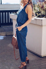 Denim Sleeveless Jumpsuit Jumpsuits & Rompers chicnico 