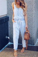 Denim Sleeveless Jumpsuit Jumpsuits & Rompers chicnico S Lightblue 