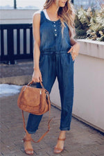 Denim Sleeveless Jumpsuit Jumpsuits & Rompers chicnico S Navy 