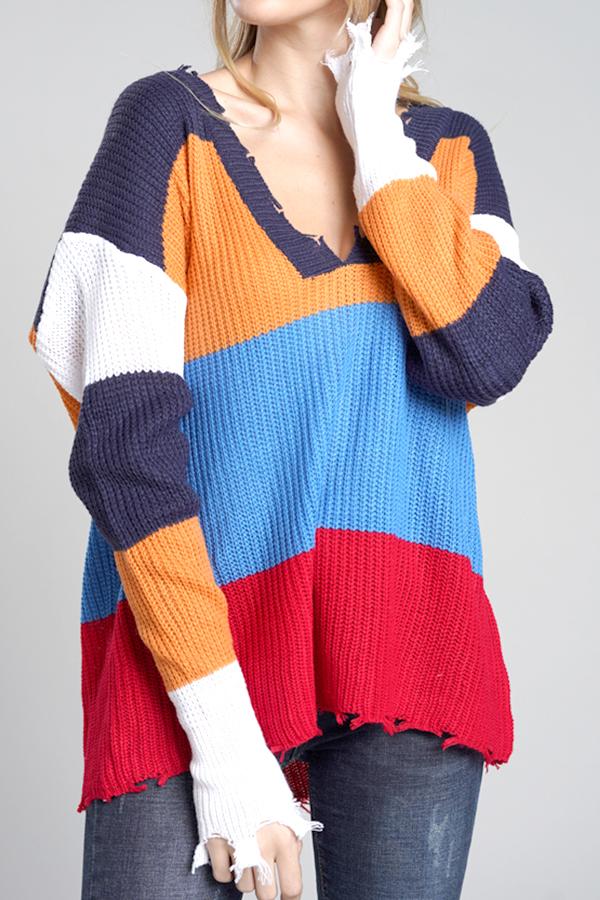 Distressed Versatile Sweater - Light Blue Pullover VICI 