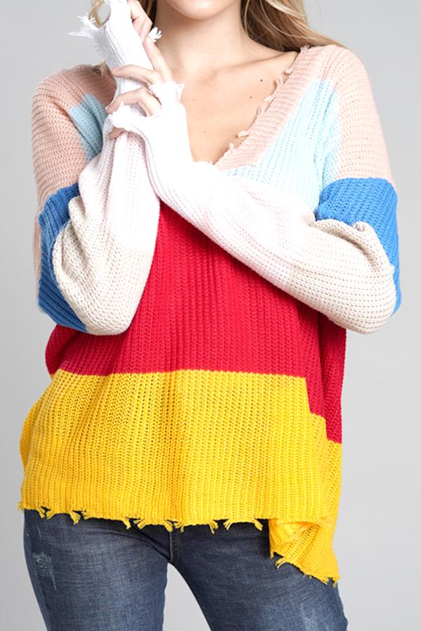 Distressed Versatile Sweater - Light Blue Pullover VICI 
