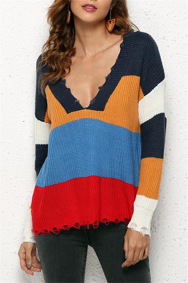 Distressed Versatile Sweater - Light Blue Pullover VICI S Navy 