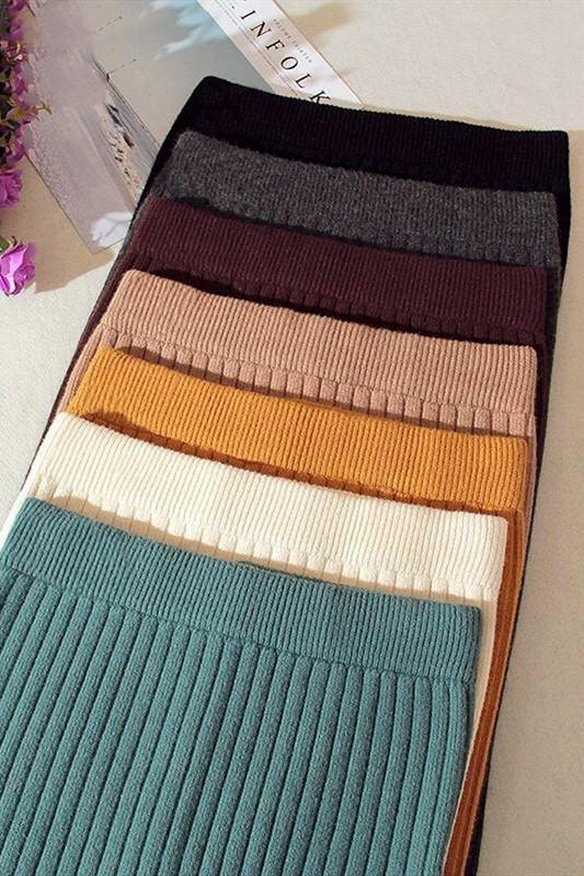 Elastic Band Knitted Ribbed Straight Skirt - Pavacat
