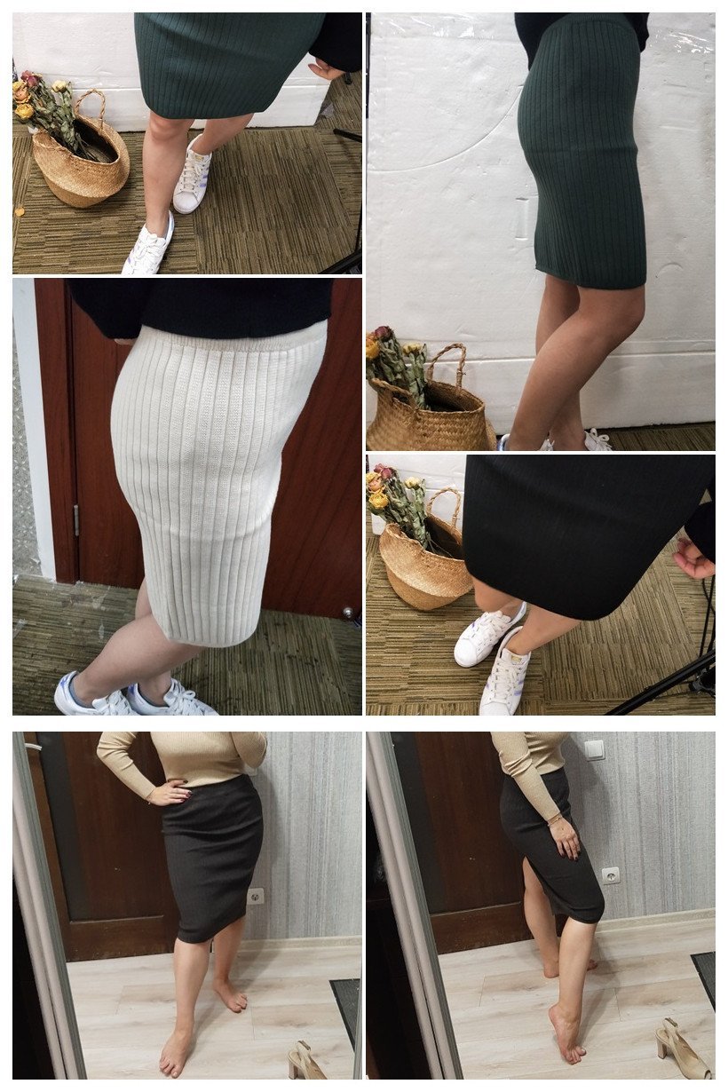 Elastic Band Knitted Ribbed Straight Skirt - Pavacat