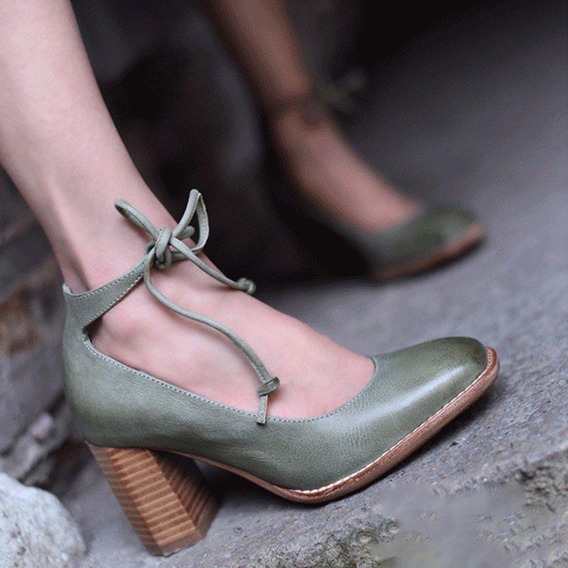 Elegant Chunky Heel Lace-up Pumps - Pavacat