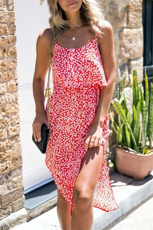 Robe Florale Irrégulière Sans Manches - Blanc