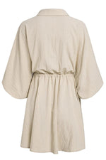 Elegant Linen Lantern Sleeve Shirt Dress - Pavacat