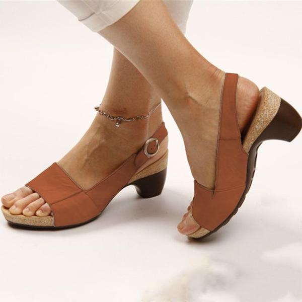 Elegant Low Chunky Heel Comfy Sandals Sandals Pavacat US5.5(LABEL SIZE 35) Brown 