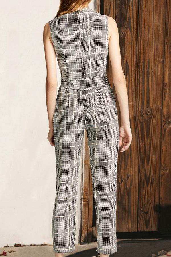 Elegant Pockets Plaid Belt Jumpsuit Jumpsuits & Rompers 5201904110331 
