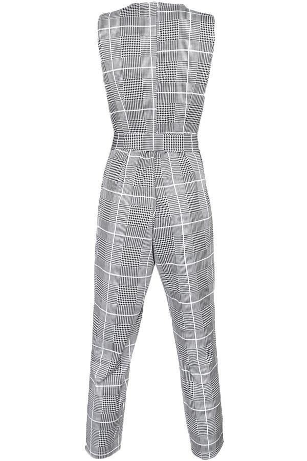 Elegant Pockets Plaid Belt Jumpsuit Jumpsuits & Rompers 5201904110331 
