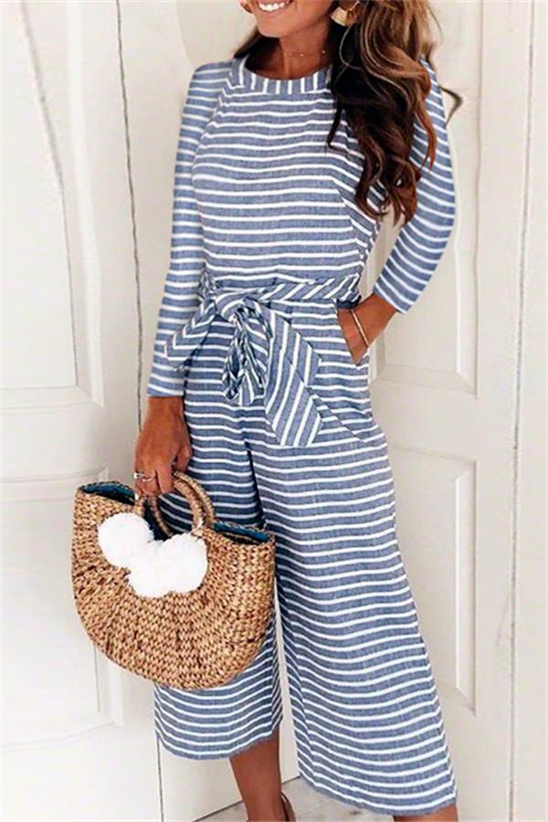 Elegant Sleeveless Striped Jumpsuit Jumpsuits & Rompers 5201812281531 S Blue 