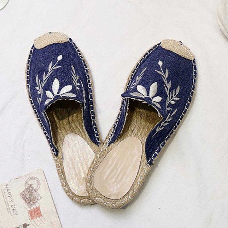 Embroidered Espadrille Flat Slippers Shoes Canvas Low Heel Daily Slip On Sandals Pavacat 