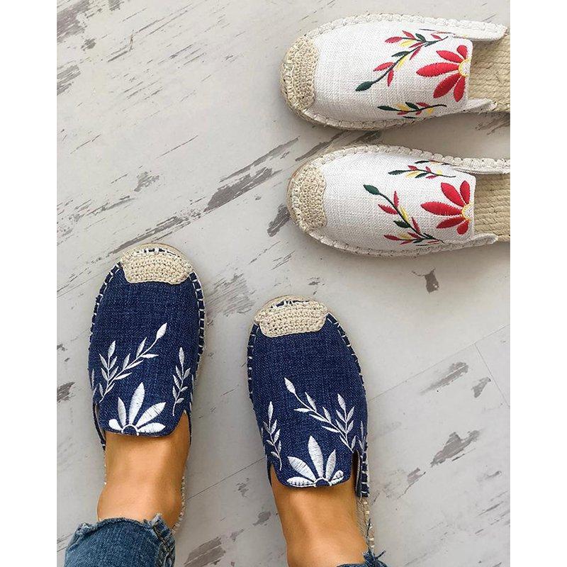 Embroidered Espadrille Flat Slippers Shoes Canvas Low Heel Daily Slip On Sandals Pavacat 