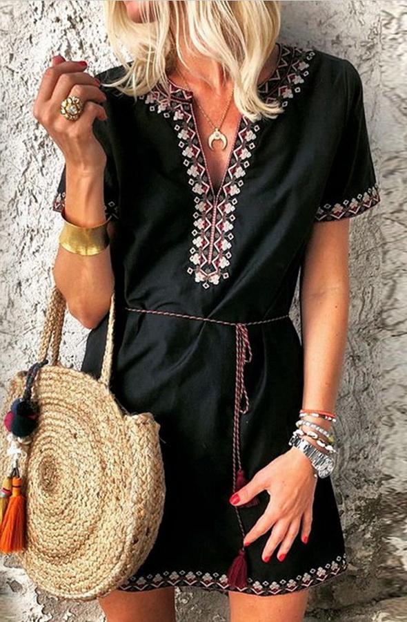 Polka Dot Printed Chiffon Dress with High Waist Dress 5201906151552 