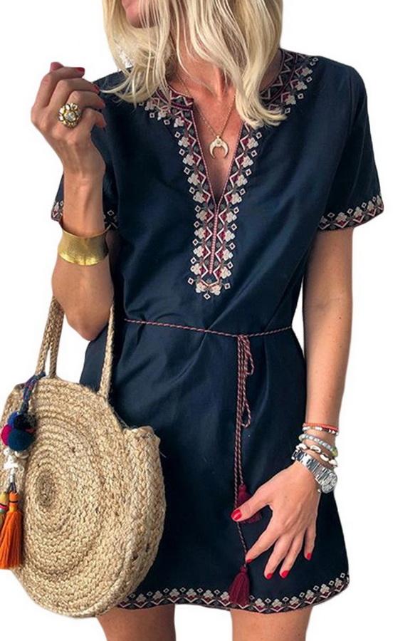 Polka Dot Printed Chiffon Dress with High Waist Dress 5201906151552 