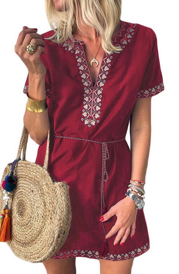 Polka Dot Printed Chiffon Dress with High Waist Dress 5201906151552 