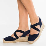 Espadrille Wedge Sandals Elastic Band Slip On Sandals Sandals Pavacat US5.5(LABEL SIZE 35) NavyBlue 