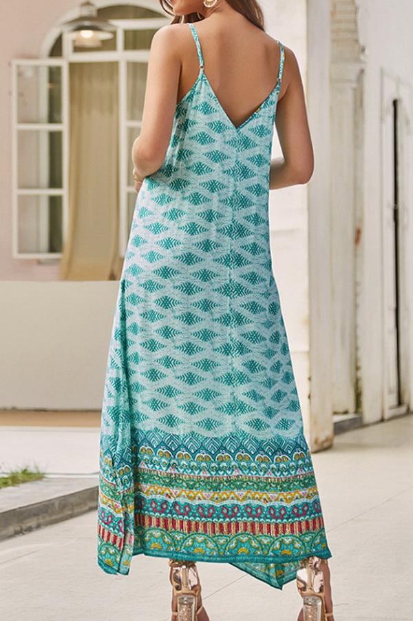 Ethnic V Neck Sleeveless Maxi Dress - Pavacat