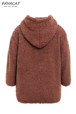 Faux Lambswool Thick Hooded Teddy Coat Pullover Simplee 