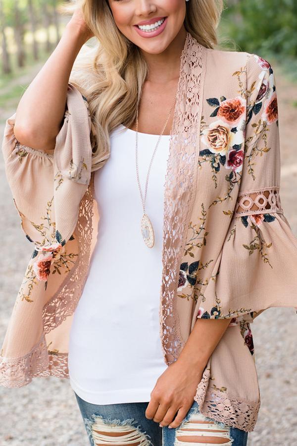 Flare Sleeve Floral Print Lace Blouse Blouses & Shirts 5201805021530 