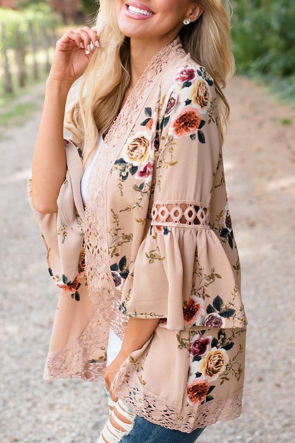 Flare Sleeve Floral Print Lace Blouse Blouses & Shirts 5201805021530 