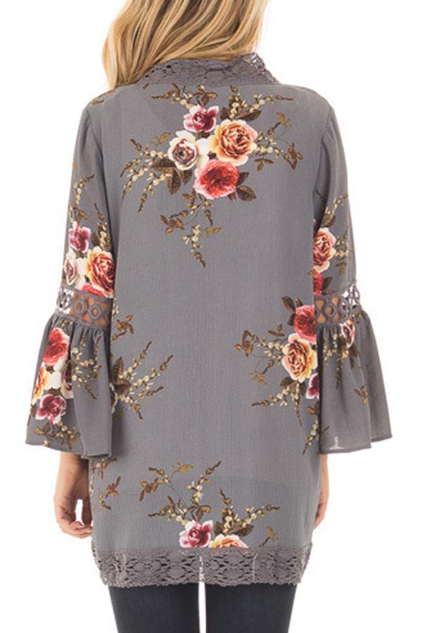 Flare Sleeve Floral Print Lace Blouse Blouses & Shirts 5201805021530 