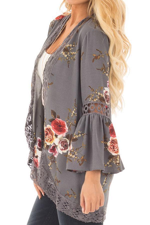Flare Sleeve Floral Print Lace Blouse Blouses & Shirts 5201805021530 