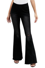 Flared Trousers with High Waist and Knee Holes Pants 5201906151552 black L 