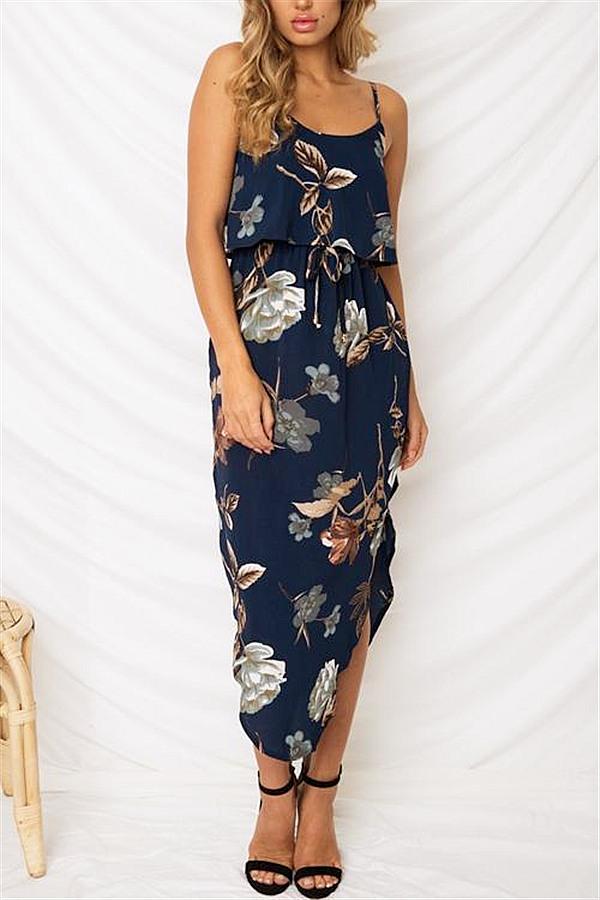 Floral Irrergular Sleeveless Dress - White Dress 5201812281531 