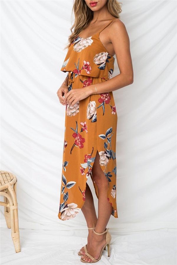 Floral Irrergular Sleeveless Dress - White Dress 5201812281531 