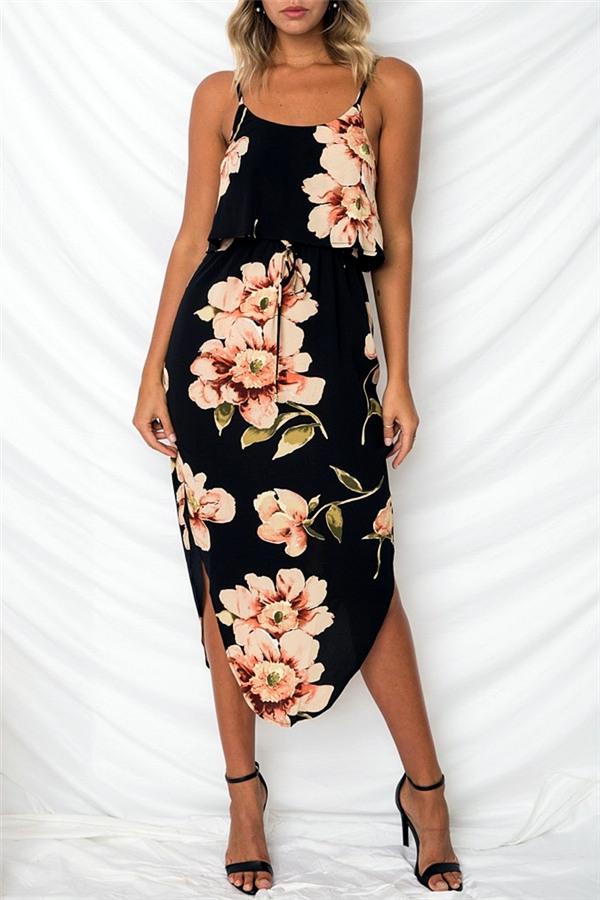 Floral Irrergular Sleeveless Dress - White Dress 5201812281531 