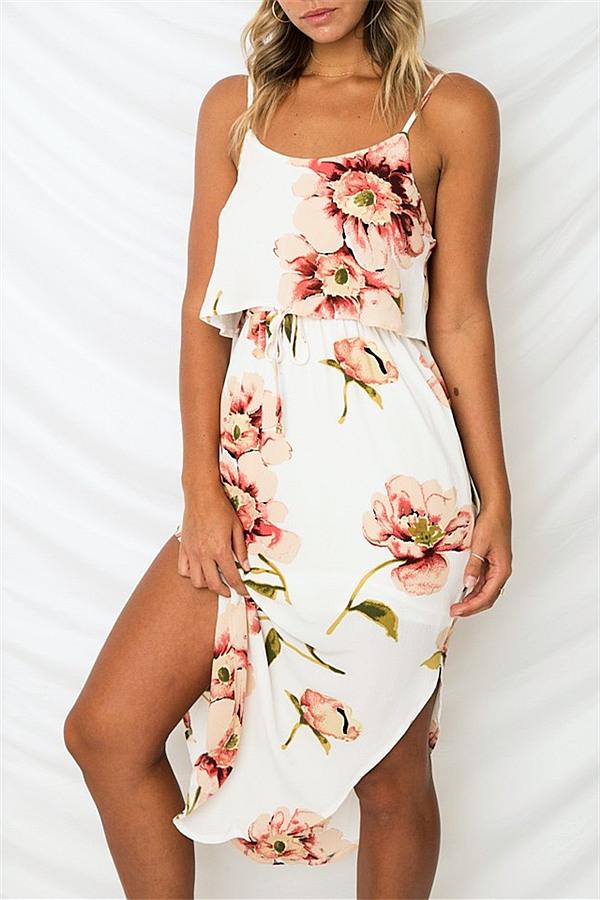 Elegant Floret Sleeveless Dress - Red Dress 5201812281531 