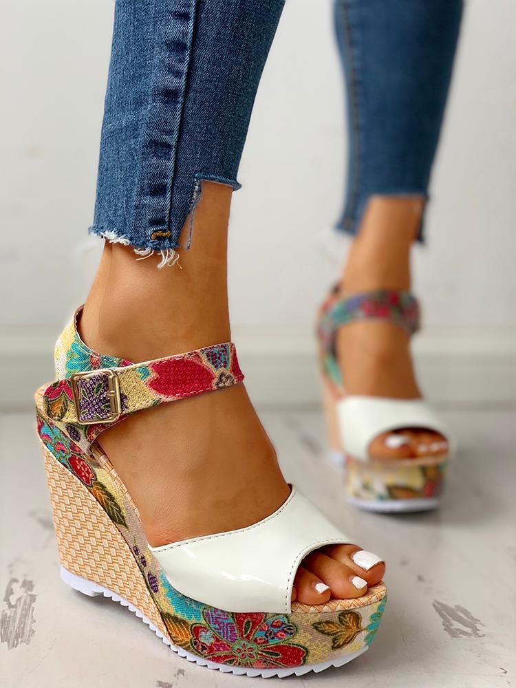 Floral Peep-toe Platform Wedge Sandals Sandals Pavacat 