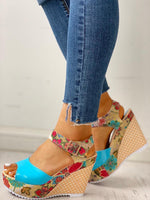 Floral Peep-toe Platform Wedge Sandals Sandals Pavacat 