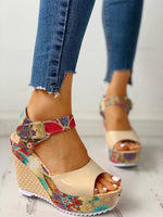 Floral Peep-toe Platform Wedge Sandals Sandals Pavacat 