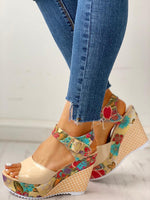 Floral Peep-toe Platform Wedge Sandals Sandals Pavacat 