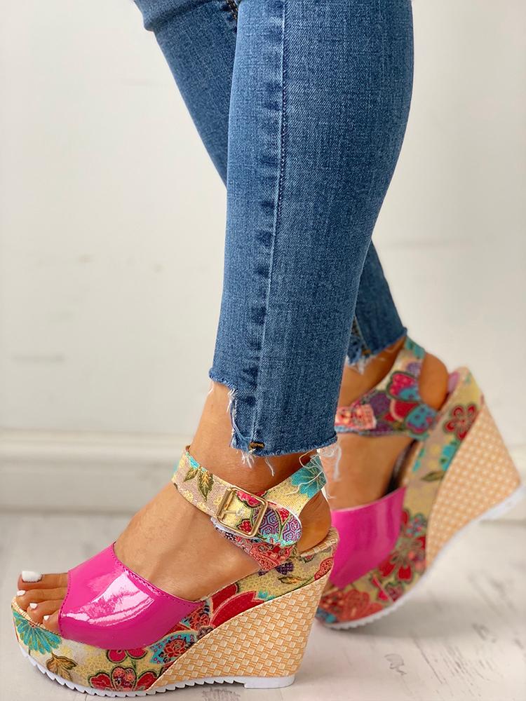 Floral Peep-toe Platform Wedge Sandals Sandals Pavacat 