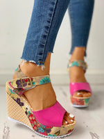 Floral Peep-toe Platform Wedge Sandals Sandals Pavacat 