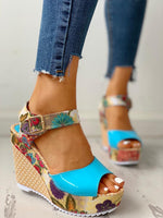 Floral Peep-toe Platform Wedge Sandals Sandals Pavacat 