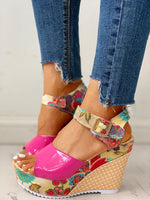 Floral Peep-toe Platform Wedge Sandals Sandals Pavacat 