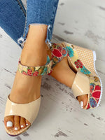 Floral Peep-toe Platform Wedge Sandals Sandals Pavacat US5.5(LABEL SIZE 35) Beige 